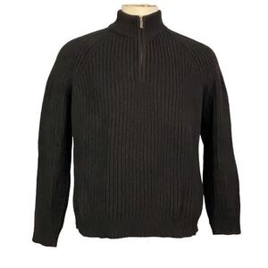 Lauren Ralph Lauren Black Knit Mock Neck Long Sleeve Qtr Zip Sweater Size Large